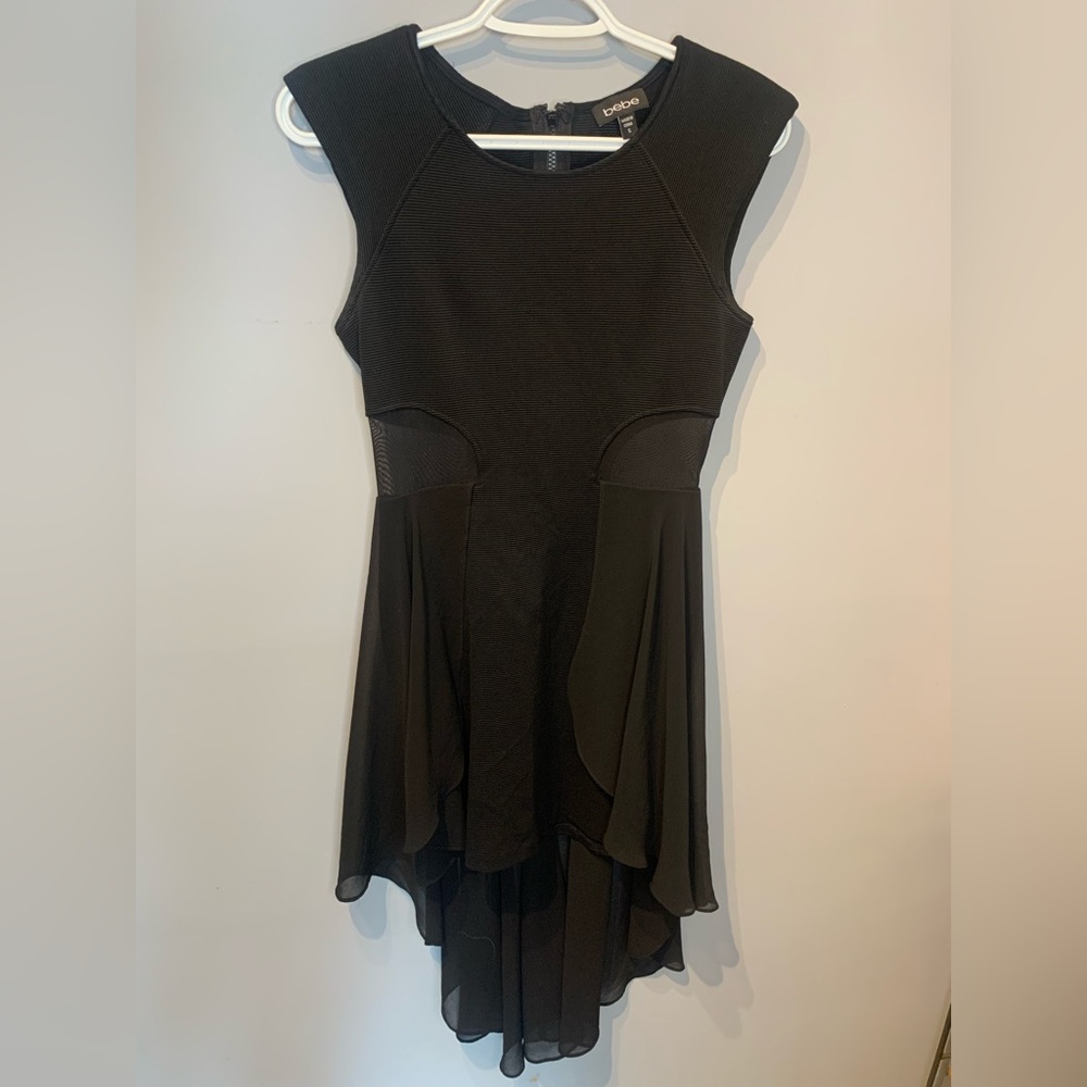 Black Chiffon Dress w Sheer Panels by Bebe - Picture 2 of 3